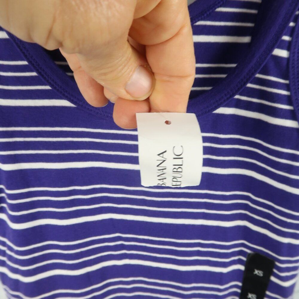 BANANA REPUBLIC PURPLE & WHITE STRIPE EXTRA LONG TANK TOP SIZE XS NWT - Picture 4 of 8